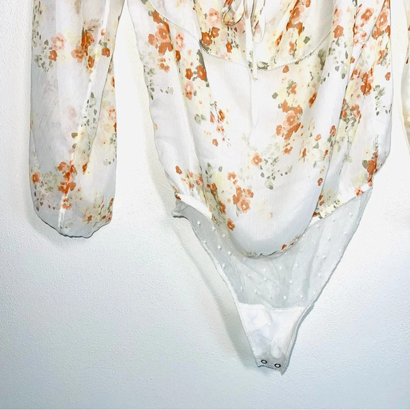 Abercrombie & Fitch White Floral Chiffon Off the Shoulder Bodysuit Medium Women - Picture 5 of 12